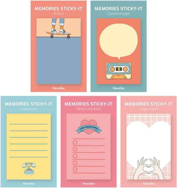 Monolike Memories Sticky-it, 5p Set Self-Adhesive Memo Pad with 50 Sheets