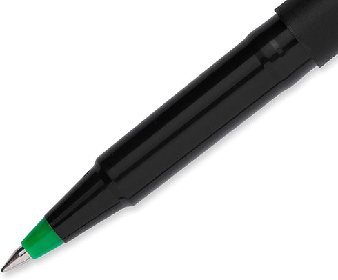 uniball Roller Ball Pen, Stick, Micro 0.5 Mm, Green Ink, Black Matte Barrel, Dozen