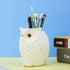 Owl Resin Pen Holder and Makeup Brush Holder, Desk Organizer for Office, School, and Home, White