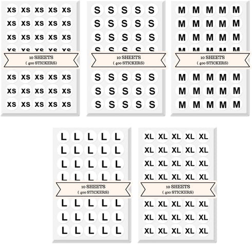 Size Stickers for Clothing, Pack of 2000 Round Self-Adhesive 3/4" Labels, Includes XS S M L XL Clothing Size Stickers