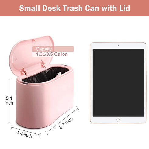 90 0.5 Countertop Mini Desk Trash Can with Lid with Pcs Trash Bag, Lint Bin Gallon Waste Bin for Table Tiny Garbage Can