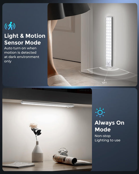 OTWKAY 10.5" 3 Closet Dimmable Counter 2 Pack Under Cabinet Lighting, Wireless Motion Sensor Light Indoor with Color