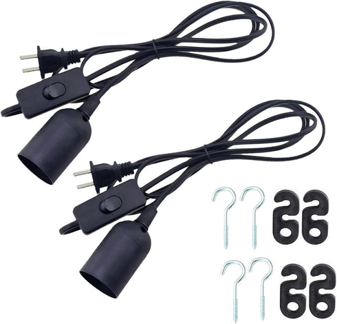 Rextin 2packs 5.9ft E26/E27 LED Light socket extension cord with On/Off switch