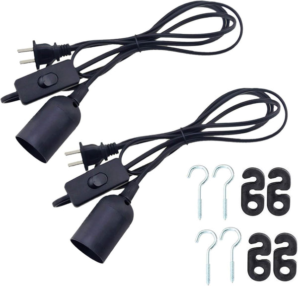 Rextin 2packs 5.9ft E26/E27 LED Light socket extension cord with On/Off switch