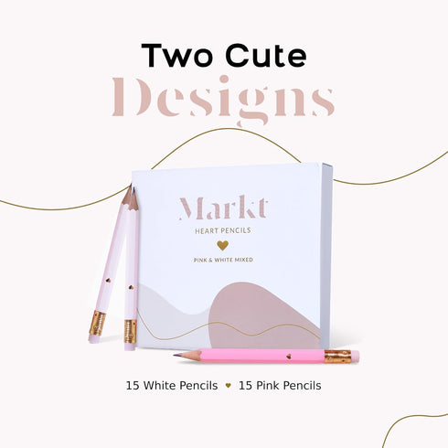 Markt Mini Pencils for Bridal Shower Games, White and Pink Baby Shower Pencils with Gold Foil Heart