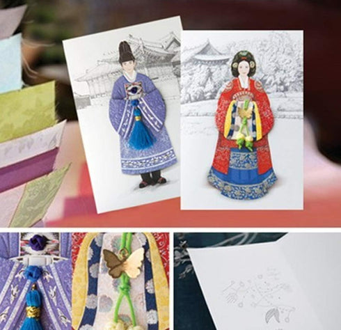 6pcs Sets (ft221) From&to Hanbok Korean Royal family Dress Cards korea souvenir Korean Clothes Traditional Greeting