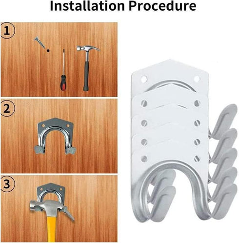 Storage Hanger Hooks, Double Tool Storage Hook 10Pcs Wall Mounted Hanger Hooks with 20Pcs Screws for Garage Shed