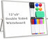 Dry Erase White Board, 12 x 9 Inch Small Magnetic Desktop Whiteboard with Stand, Double Sided, 12 Markers, 4 Magnets, 1