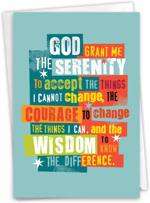 NobleWorks Recovery Greeting Card w/5 x 7 Inch Envelope, Serenity Sobriety Prayer (1 Card)