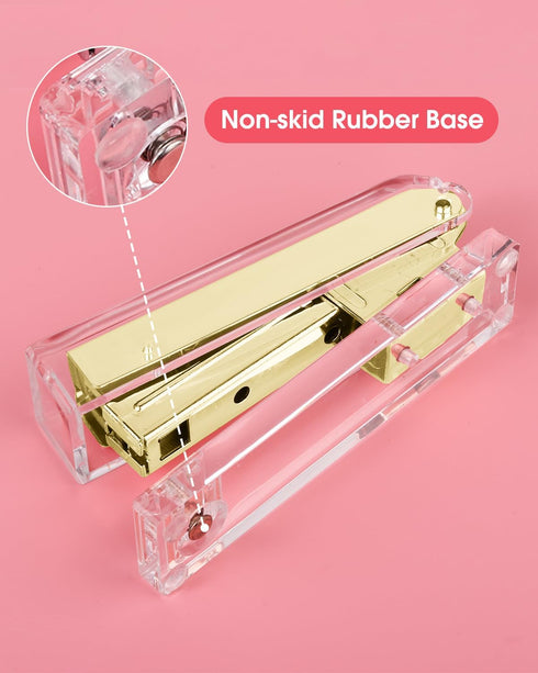 Clear Acrylic Stapler, Elegant Modern Desktop Stapler, Office Accessory for Home, School, or Office (Golden)
