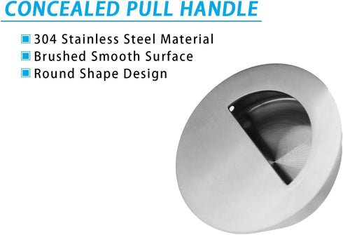 2 Pack Closet Door Finger Pulls, Stainless Steel Round Flush Finger Cabinet Pull Handles, 60 * 15mm