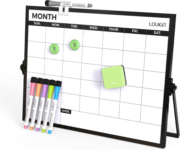 Loukin 17"x12" Magnetic Desktop Dry Erase Calendar with Stand, Reusable Planner Schedule for Desk, Office, Classroom