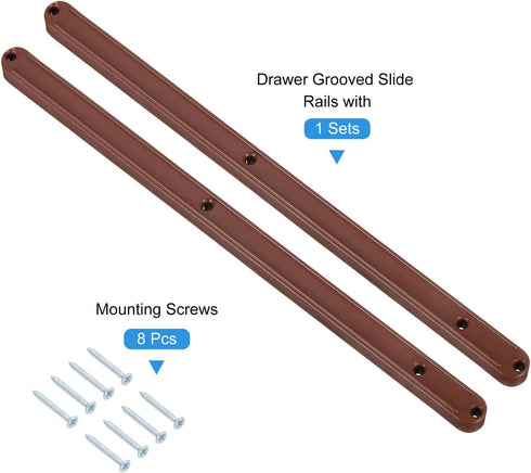 1Set 300mm uxcell Drawer Slides, - Plastic Drawer Rails with Screw, Side Mounted Grooved Guide Rail for Cabinet Drawer
