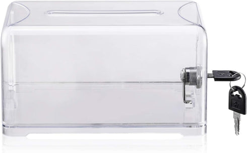 Tip / Donation / Suggestion / Business Card Collection Box with Lock in Clear Color by Polmart