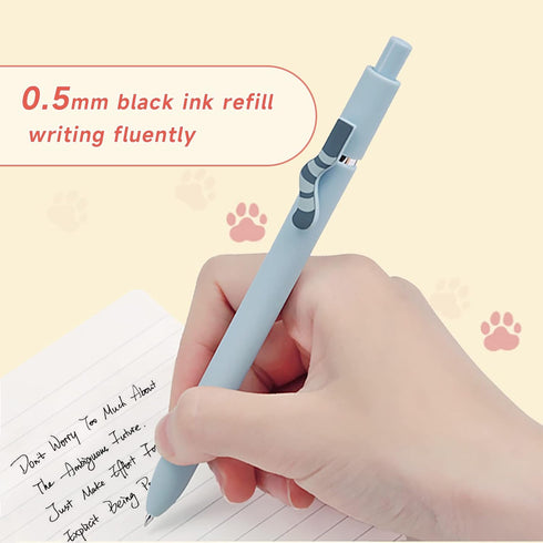 Cat Pens, 4 Pcs 0.5mm Cute Kawaii Black Ink Fine Point Smooth Writing Pens, High-End Cat's Tail Retractable