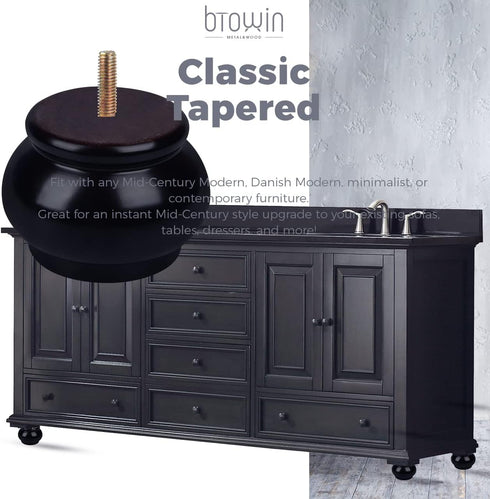 Btowin 2 inch 4Pcs 5/16'' Solid Wood Furniture Legs, Round Wooden Bun Feet with Threaded Hanger Bolts & Mounting Plate