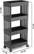 Generic 4-Tier Rolling Storage Cart, Black, Plastic, with Wheels, Slim Organizer for Kitchen, Bathroom, Office