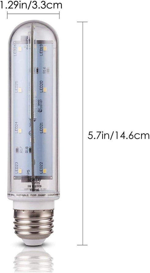 Tento T10 LED Tube Light, E26 Medium Base, 60W-70W Replacement, 5000K Cool White, Aquarium Light Bulb, 2 Pack