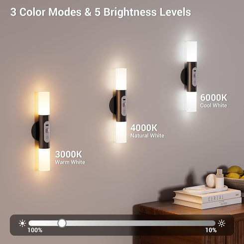 Set Hensam Motion Sensor Wall Lights with Remote Control, LED Rechargeable Battery Operated Wall Sconces of Two