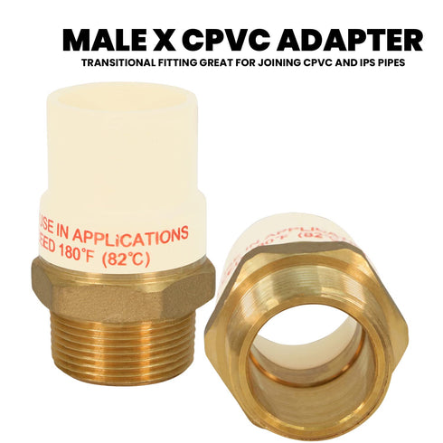 Supply Giant CSDQN336 Male x CPVC Adapter, Durable Over Molded One-Piece Design, 1-1/4 Inch Lead-Free Brass