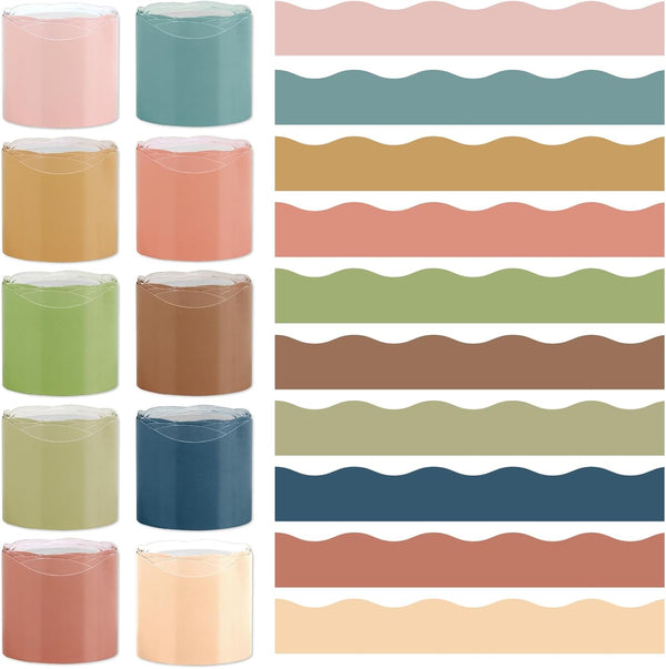 Wiooffen 10 Rolls 262ft Colorful Borders for Bulletin Board, Scalloped Trim Decorations for Classroom, Office Wall Decor