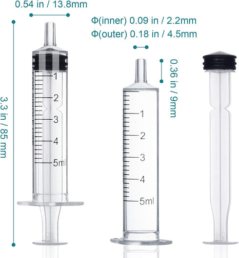 60 Pack 5ml Plastic Syringes, Separate Sterile Packaging, Without Needle, for Scientific Labs Measurement