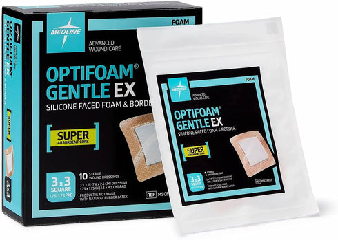 3" 3" (10 Count) Medline Optifoam Gentle EX Bordered Foam Adhesive Dressing, x Square
