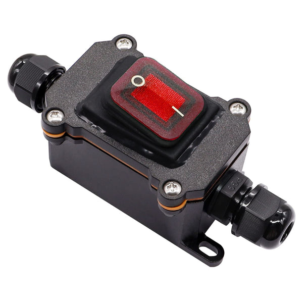IP67 Waterproof Inline Cord Switch, 16A/250V 20A/125V AC DPST, 4Pin On Off Toggle Switch with Red Light Rocker
