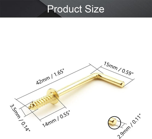 MroMax 1-1/4" Gold Screw in Hooks, 30Pcs L Shape Carbon Steel Right Angle Hooks