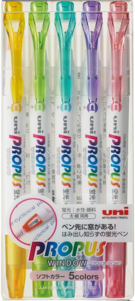 Uni Highlighter Propus Window, 5 Soft Color Set, PUS102T5CS