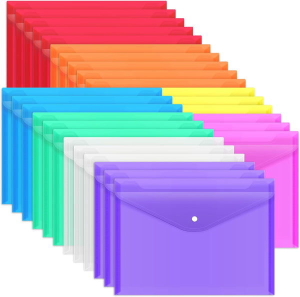 EOOUT 28pcs Plastic Folders for Documents, A4 Letter Size, Snap Closure, 8 Colors for School and Office Supplies
