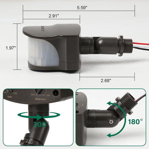 240-Degree Motion Detector, Adjustable Time & Detection Sensitivity, 60 Feet Range, PIR Sensor