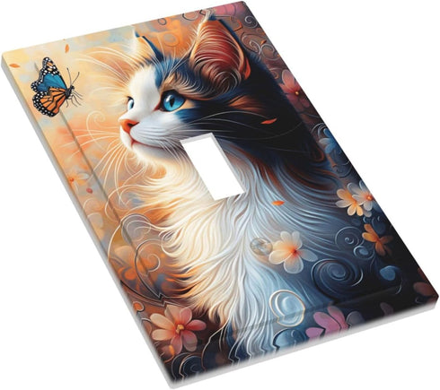 HTSAHKV 3 5 Inch Cat Butterfly Wall Plate Light Switch Cover Single Gang Outlet Faceplate Print Plate Cover X