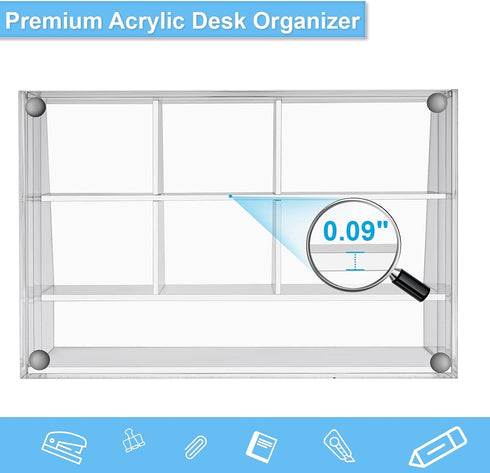 VITVITI Acrylic Desk Organizer, Upgraded Clear Pencil Organizer with Drawer, 7 Compartments for Office Supply