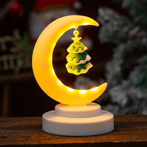 EUBUY Decorative Table Lamp, Moon Lamp, Christmas Half Moon Lamp Decoration, Santa Claus Half Moon Table Light Tree