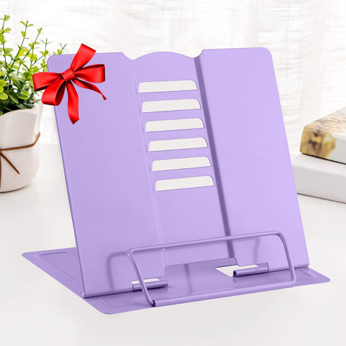 MSDADA Adjustable Metal Book Stand: Portable Cookbook Holder for Recipes, Textbooks, and Documents (Purple)