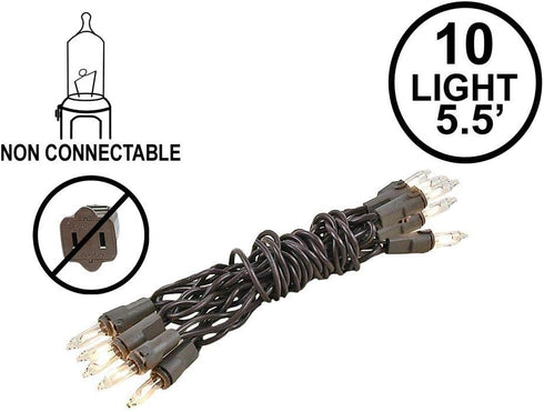 5 10 Bulb 4" Bulb 24" Novelty Lights feet Clear Mini Light String on Brown Wire, Non-Connectable Incandescent Fairy