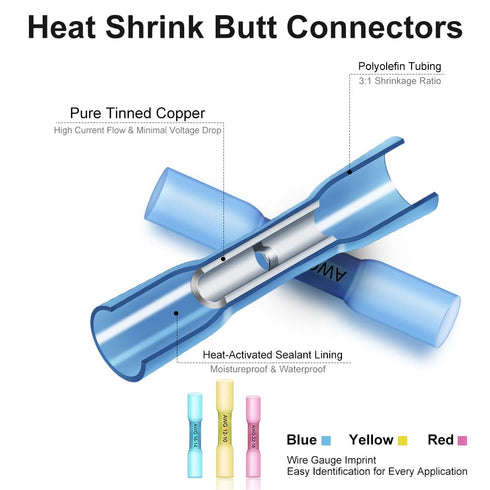 620Pcs Heat Shrink Wire Connectors - Insulated Electrical Terminals Kit, Waterproof Marine Automotive Assortment