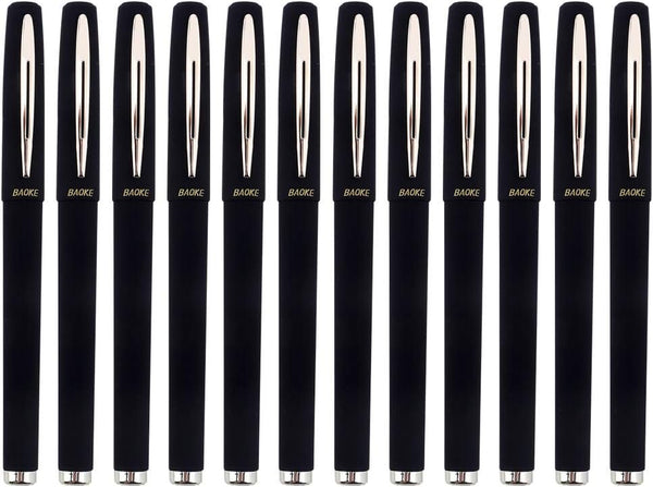 BaoKe Gel Ink Pens Rollerball Pens, 0.7mm Medium Line, Box of 12 Pack, PC1838 (black)