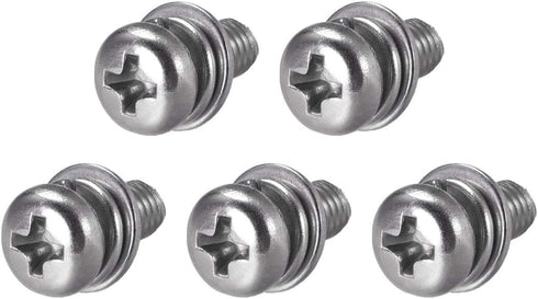 M5 x 12mm Stainless Steel Phillips Pan Head Machine Screws Bolts, uxcell, 5pcs with Spring Washer and Plain Washers