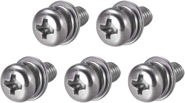 M5 x 12mm Stainless Steel Phillips Pan Head Machine Screws Bolts, uxcell, 5pcs with Spring Washer and Plain Washers
