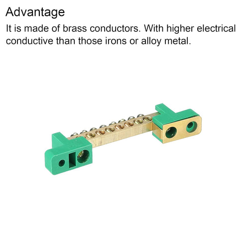 MECCANIXITY Terminal Ground Bar Screw Block, 12 Positions Green Brass for Electrical Distribution, Pack of 2