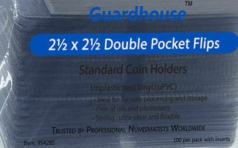 Guardhouse 2 x 2 Double-Pocket Unplasticized Coin Flips - Pack of 100 with Paper Inserts