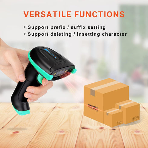 Tera 2-in-1 (2.4Ghz 2.0 328 1D Barcode Scanner Wireless Versatile Wireless+USB Wired) with Battery Level Indicator Feet