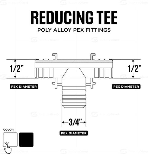 Supply Giant QQUF0100-5 Plastic PEX Poly Alloy Tee Barb Pipe Fitting | 1'' White (5 Pack)
