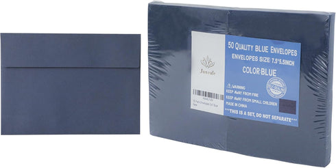 Blue Envelopes, 50 Pack, 5 x 7 Inch A7 Card Envelopes, Navy Blue 120gsm Paper for Invitations, Wedding, Birthday