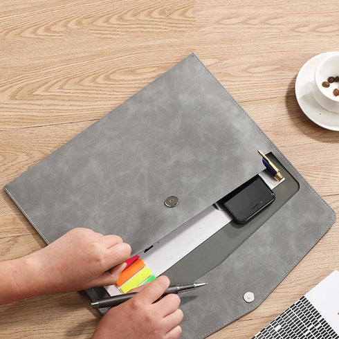 Leather File Organizer, Waterproof Ultra-Thin PU Leather A4 Envelope Folder, Expandable Briefcase Organizer