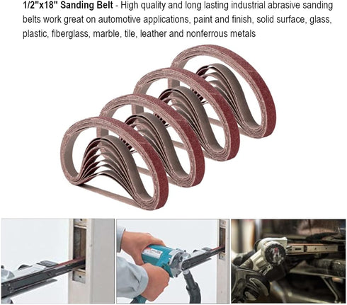 1/2 inch x 18 inch Sanding Belts - 20 Pack Fine Grits for Woodworking, Metal Polishing