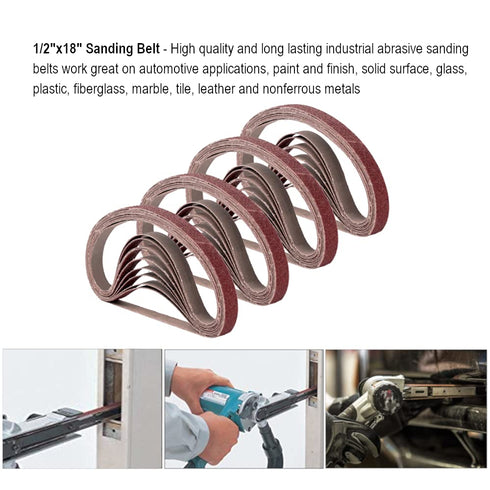 1/2 Inch x 18 Inch Sanding Belts, 20 Pack with 4 Each of 60/80/120/180/240 Grits for Woodworking, Metal Polishing