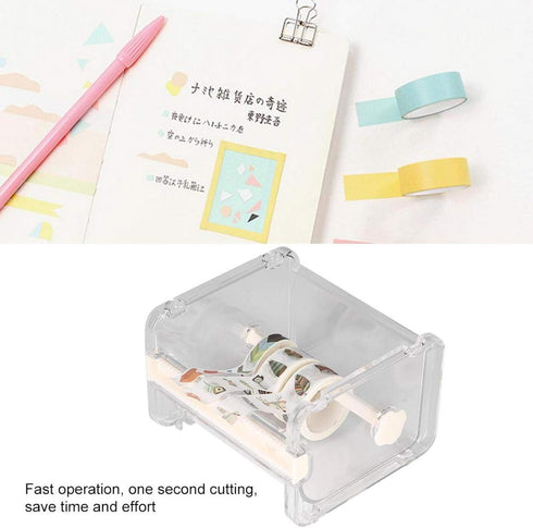 Transparent Washi Tape Cutter, 2 in 1 Desktop Dispenser, Stackable Holder with Cutter, Save Time and Effort (White)